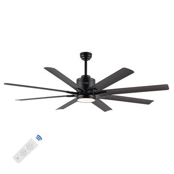 Octo 66" Contemporary Industrial Iron/Plastic Mobile-App/Remote-Controlled 6-Speed Ceiling Fan with Integrated LED Light
